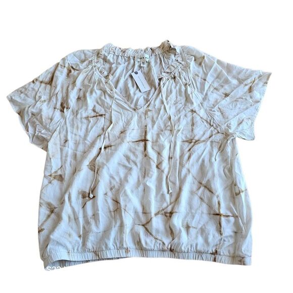 Anthropologie Cloth & Stone womens Sz L cream brown woven top - Picture 2 of 8